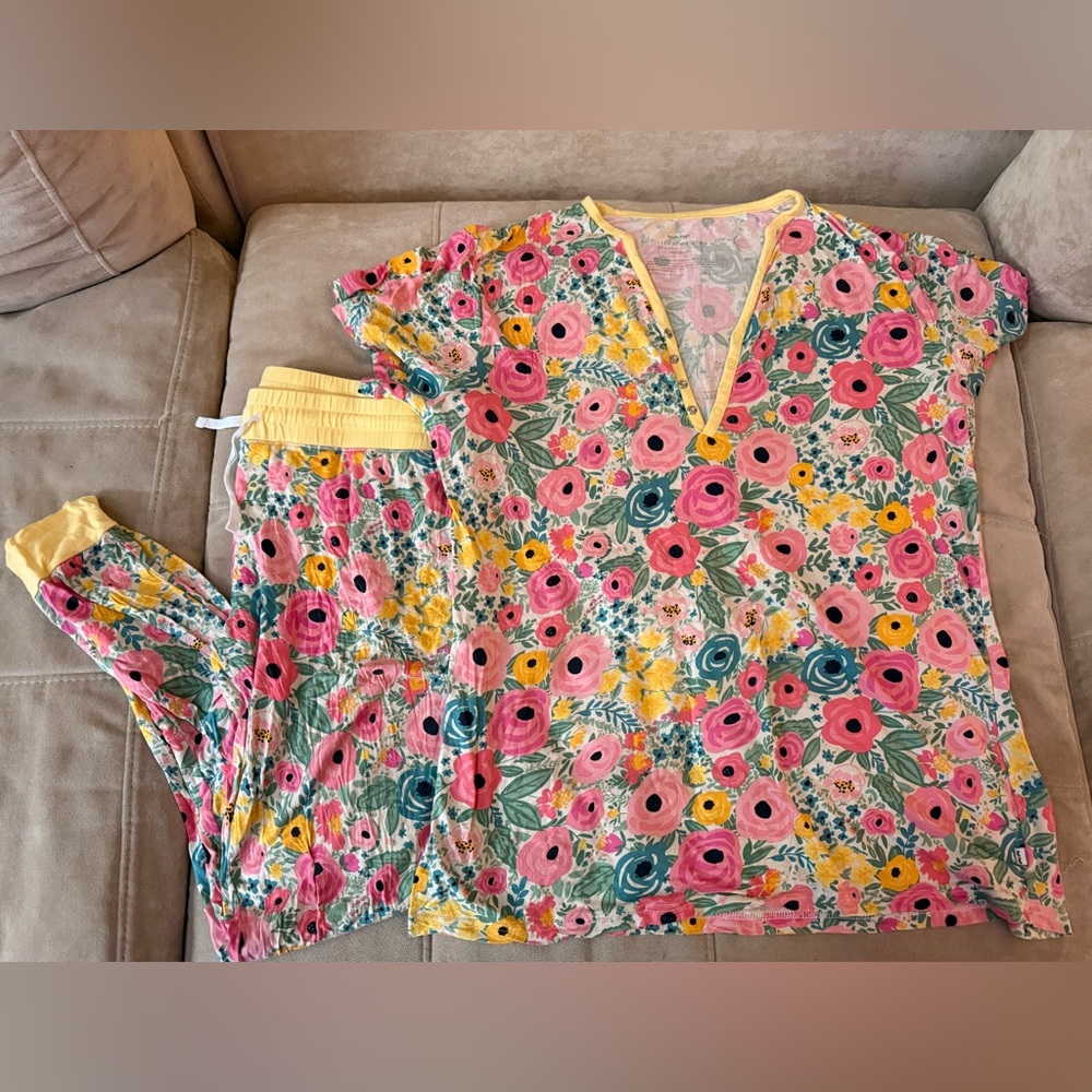 Little Sleepies Floral Pajama Top with Yellow Trim